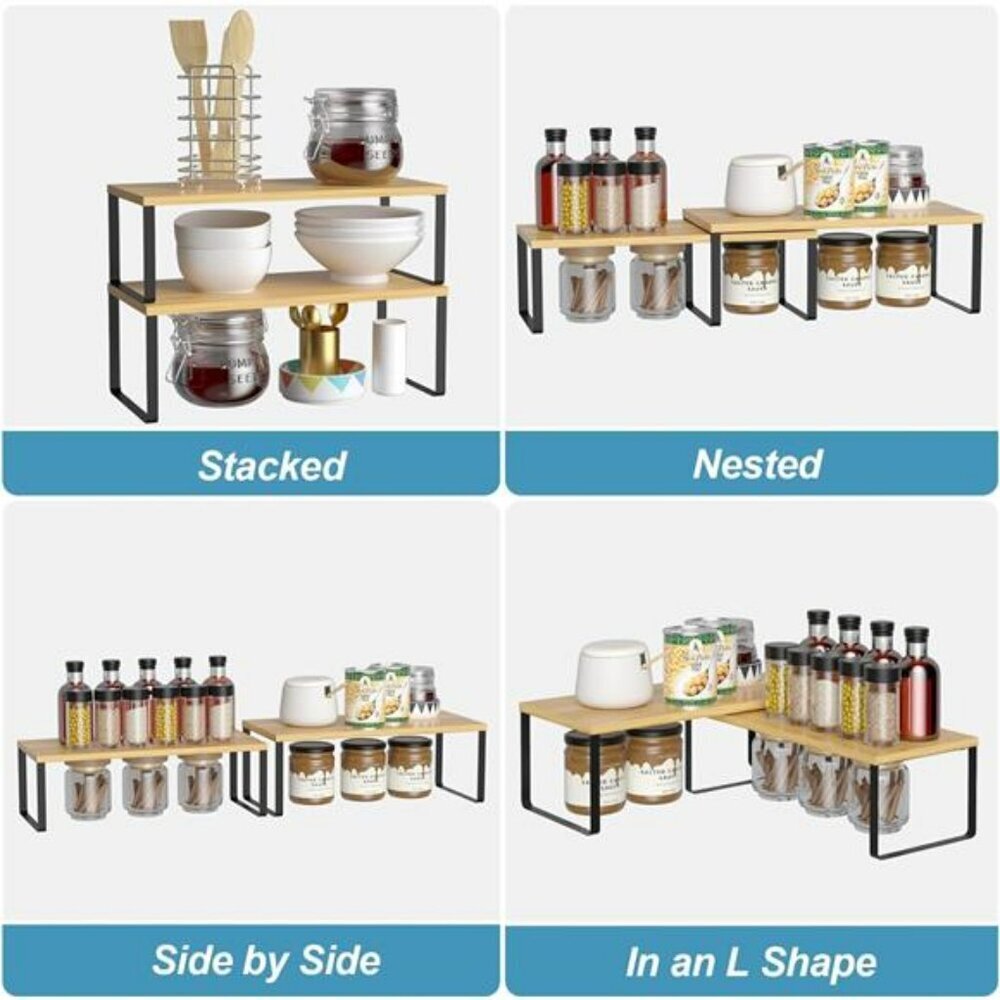 Stackable Kitchen Cabinet Shelf Organizer Set Pantry Counter Storage Rack - Picture 6 of 8